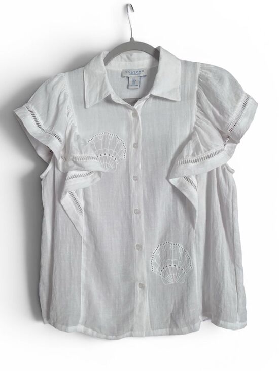 Calypso St. Barth Tops - Calypso St. Barth White Embroidered Blouse Seashell Beachwear Small